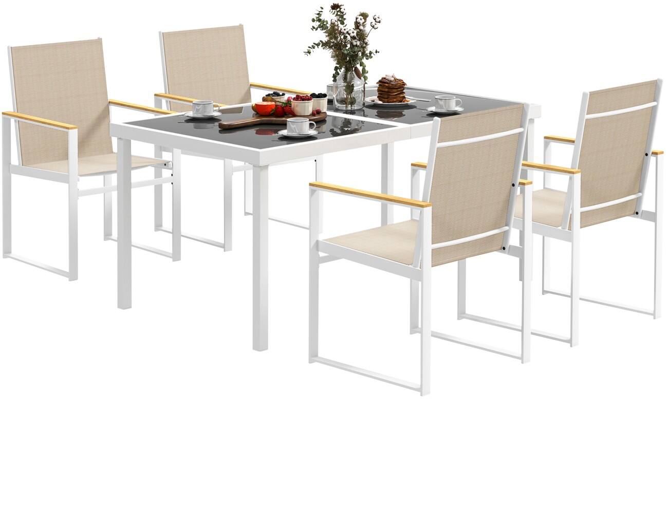 OutSunny Dining Set Steel, Tempered glass Multicolour Outdoor 5 Pieces