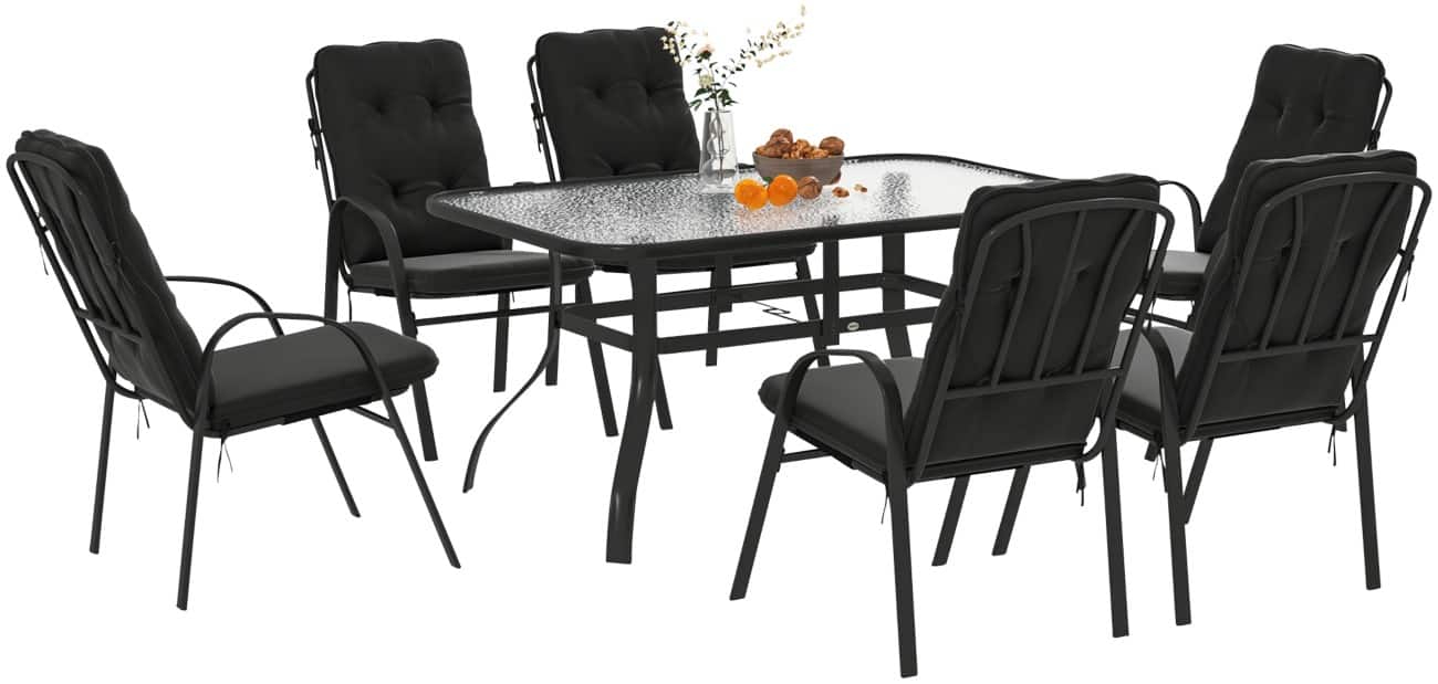 OutSunny Garden Furniture Set Steel, Texteline, PL (Polyester) Black Outdoor 7 Pieces