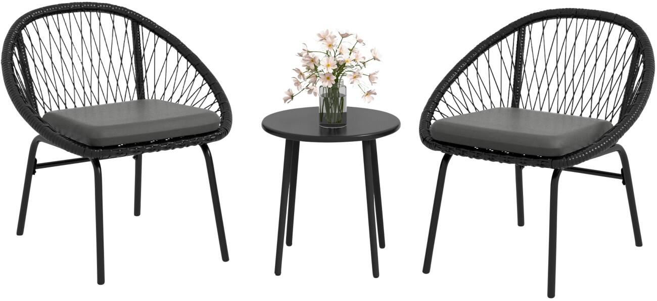 OutSunny Garden Furniture Set Steel, PE Rattan Black Outdoor 3 Pieces