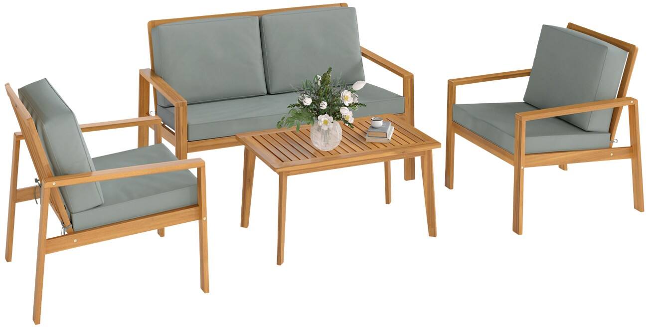 OutSunny Garden Furniture Set Wood, PL (Polyester) Brown Outdoor 4 Pieces