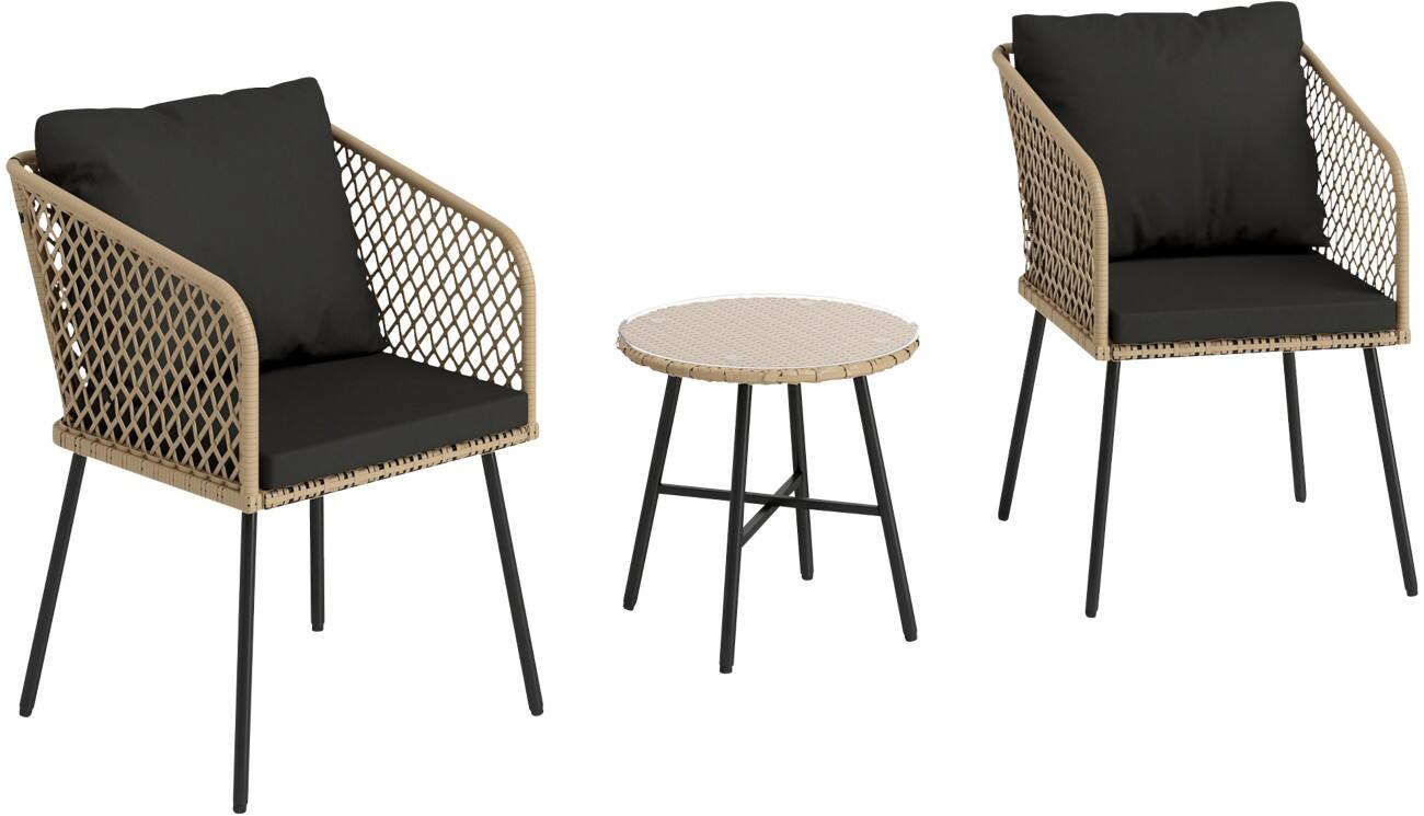 OutSunny Garden Furniture Set Steel, PE Rattan, Cloth Brown Outdoor 3 Pieces
