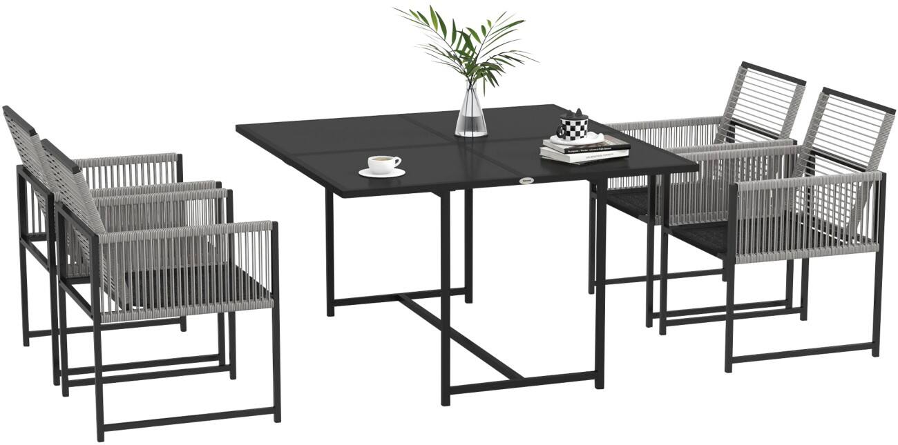 OutSunny Garden Furniture Set Steel Light Grey Outdoor 5 Pieces