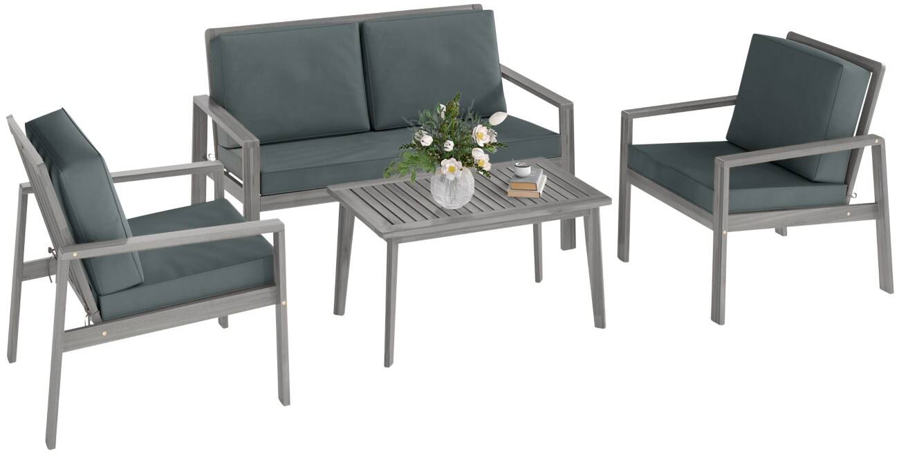 OutSunny Garden Furniture Set Wood, PL (Polyester) Light Grey Outdoor 4 Pieces