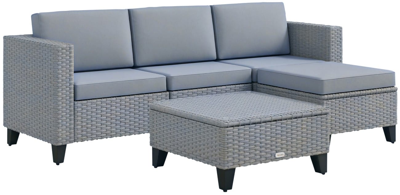 OutSunny Garden Furniture Set PE Rattan Grey Outdoor 5 Pieces