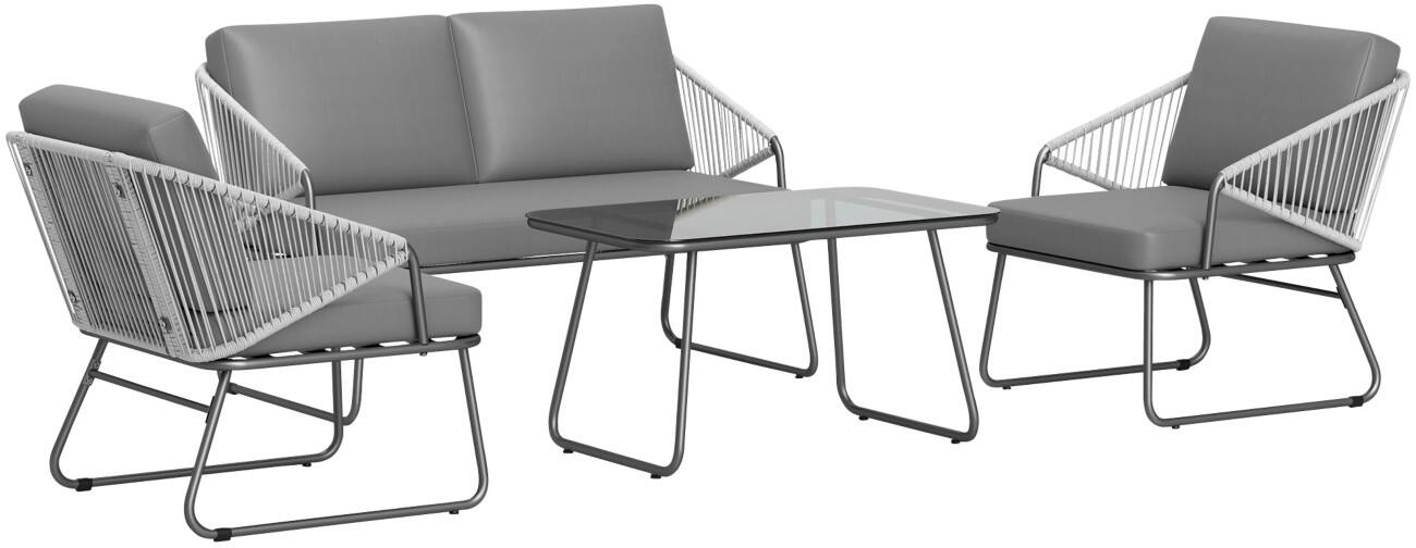 OutSunny Garden Furniture Set Steel, PE Rattan Grey Outdoor 4 Pieces