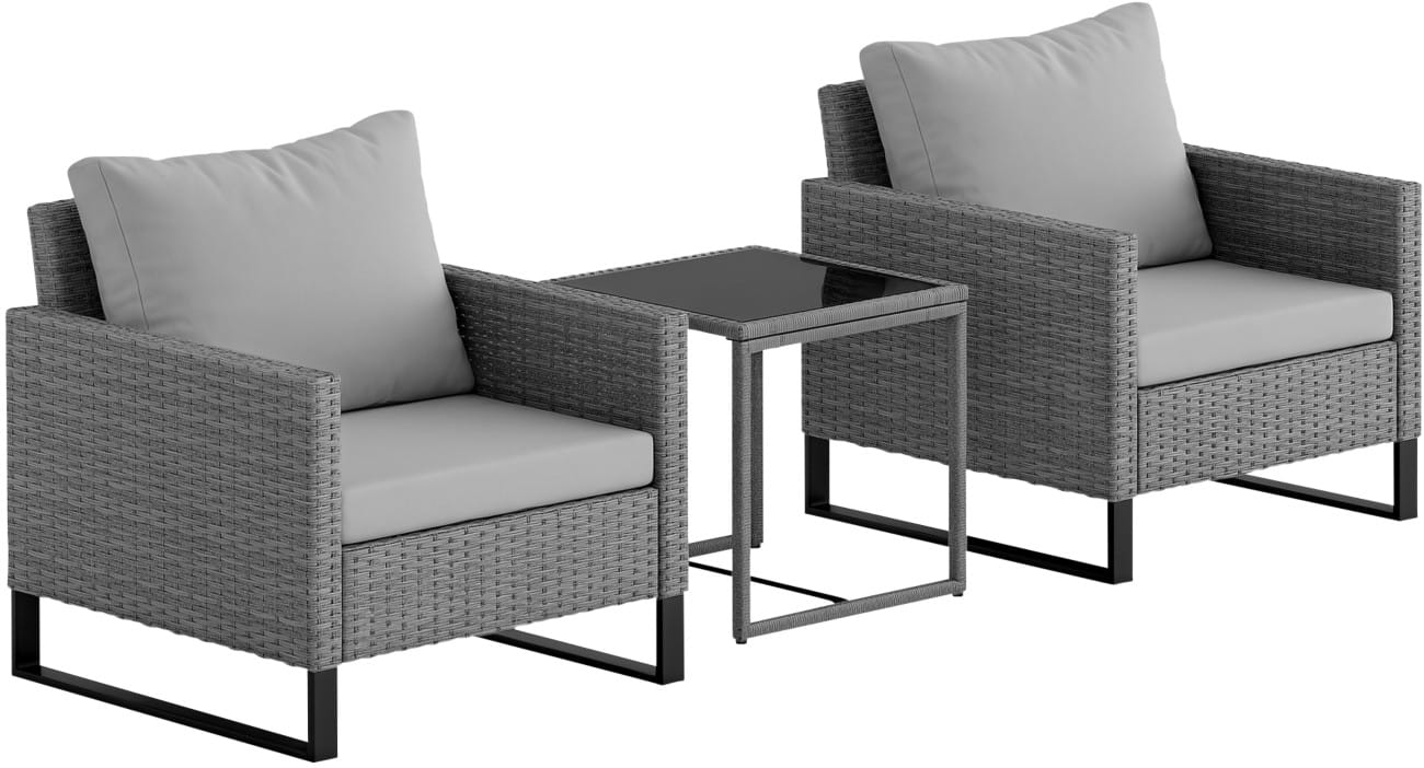 OutSunny Garden Furniture Set Steel, PE Rattan Light Grey Outdoor 3 Pieces