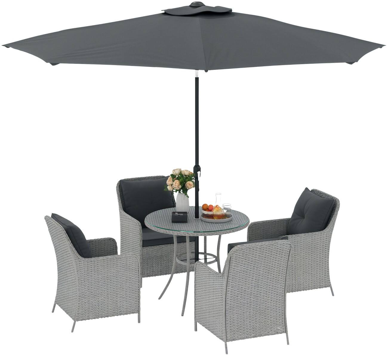 OutSunny Garden Furniture Set Steel, PE Rattan, PL (Polyester), Tempered Glass Light Grey Outdoor 5 Pieces