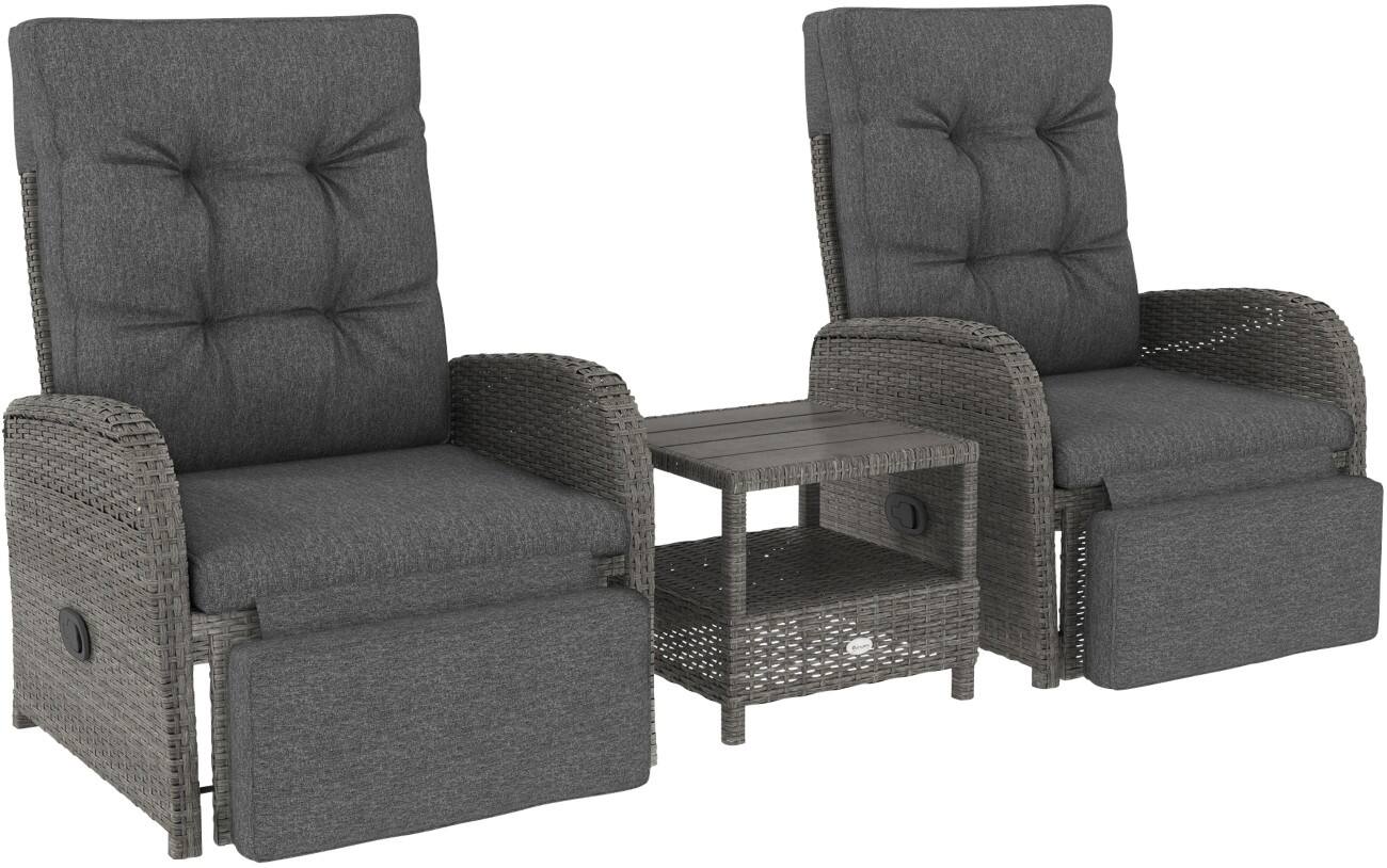 OutSunny Garden Furniture Set Aluminium, PE Rattan, PL (Polyester) Grey Outdoor 3 Pieces