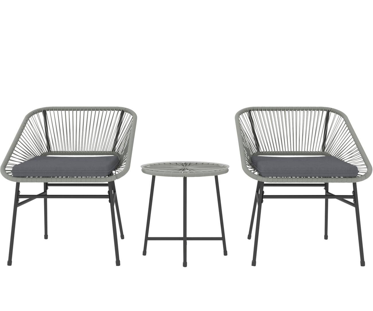 OutSunny Garden Furniture Set Steel, PE Rattan Light Grey Outdoor 3 Pieces