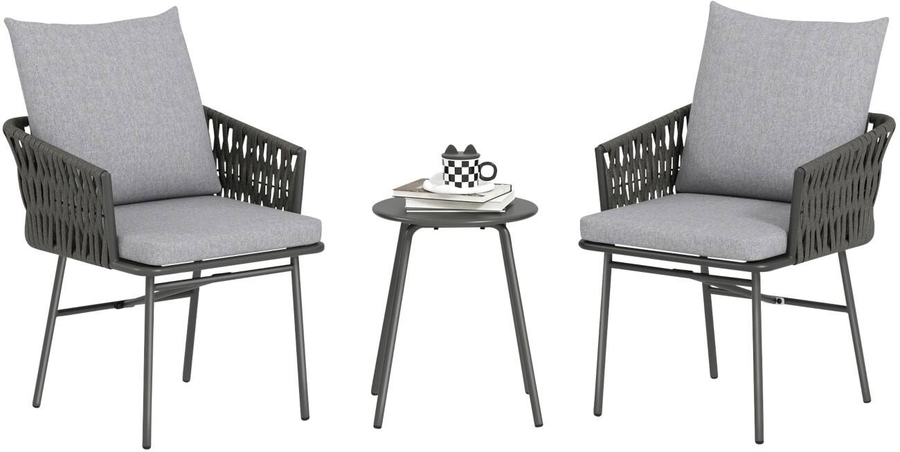 OutSunny Garden Furniture Set Steel, PL (Polyester), PE Rattan, Sponge Grey Outdoor 3 Pieces