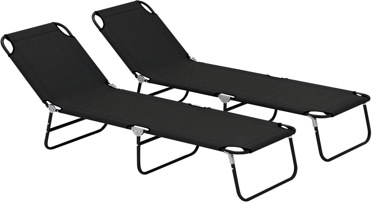 OutSunny Steel, Fabric Sun Lounger Black 2 Pieces