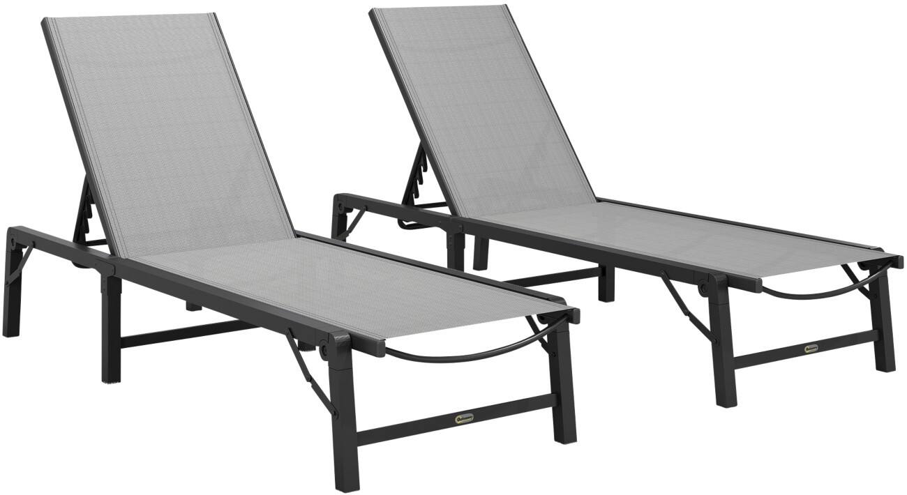 OutSunny Steel, Fabric Sun Lounger Light Grey 2 Pieces