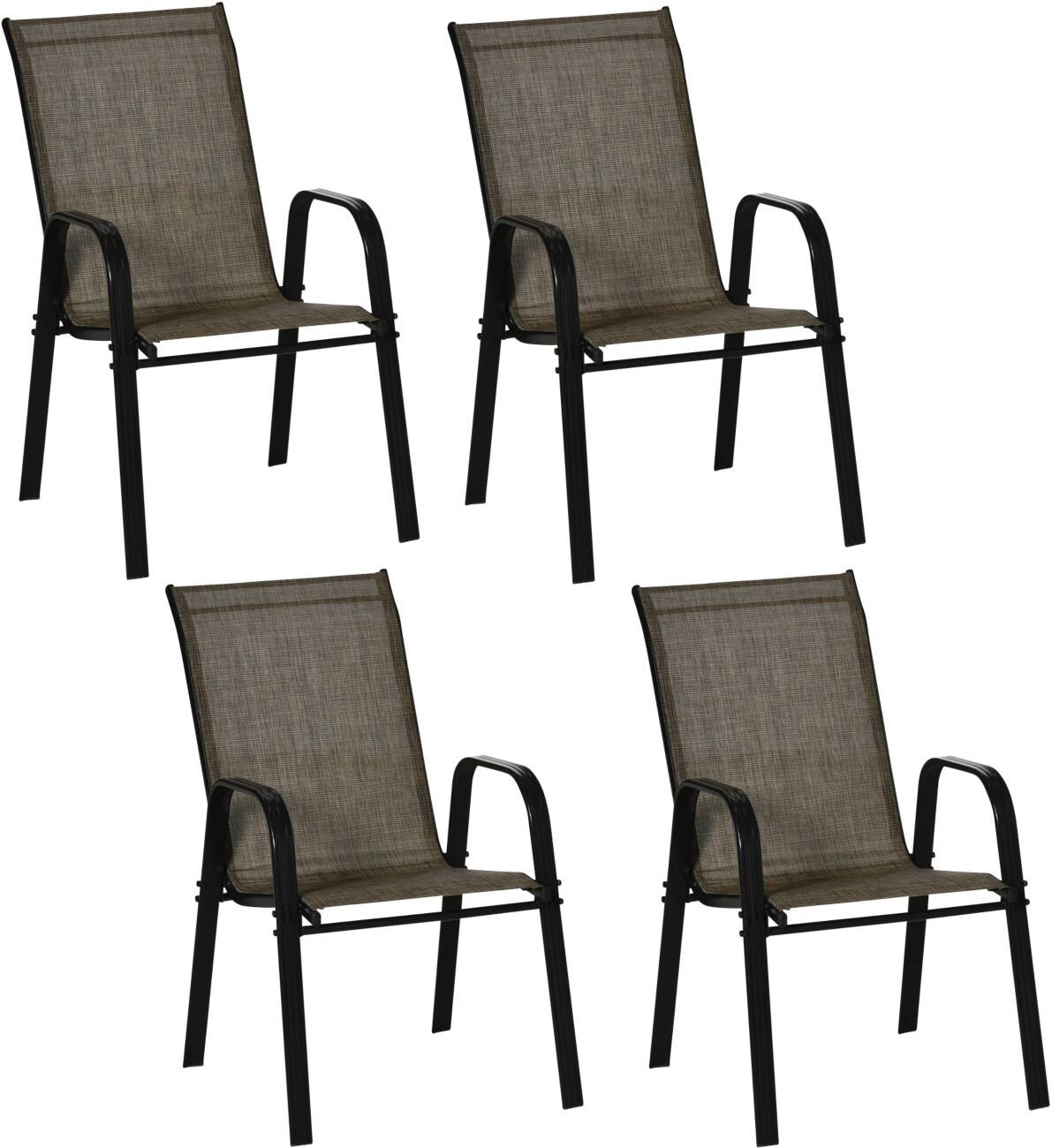 OutSunny Stacking Chair Mesh, Metal Brown Outdoor 4 Pieces