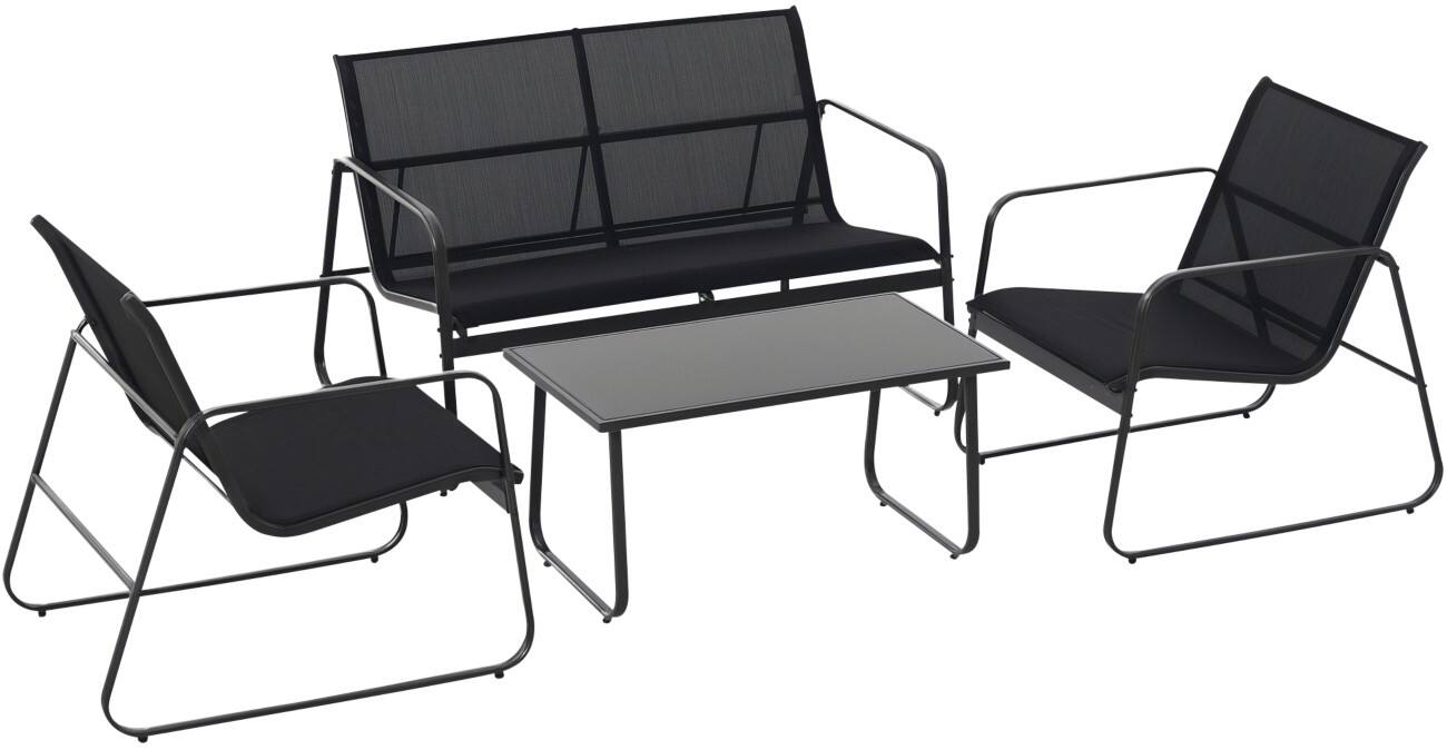 OutSunny Garden Furniture Set Metal, Fabric Black Outdoor 4 Pieces