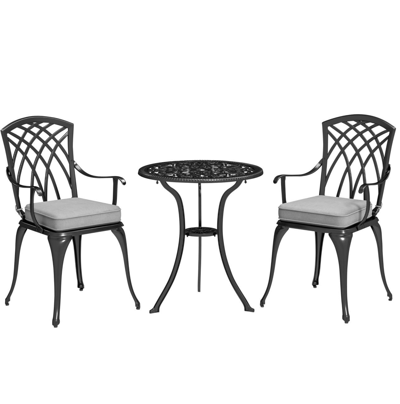 OutSunny Garden Furniture Set Aluminium Black Outdoor 3 Pieces