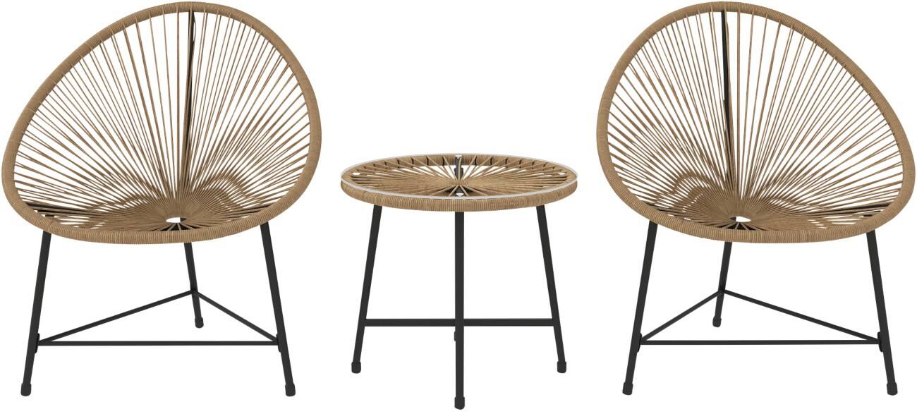 OutSunny Garden Furniture Set Steel, PE Rattan Brown Outdoor 3 Pieces