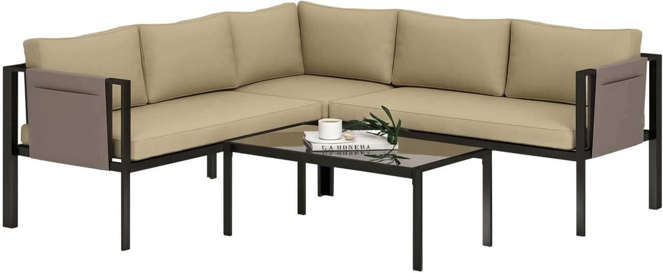 OutSunny Garden Furniture Set Steel, PL (Polyester), Sponge, Tempered Glass Green Outdoor 4 Pieces