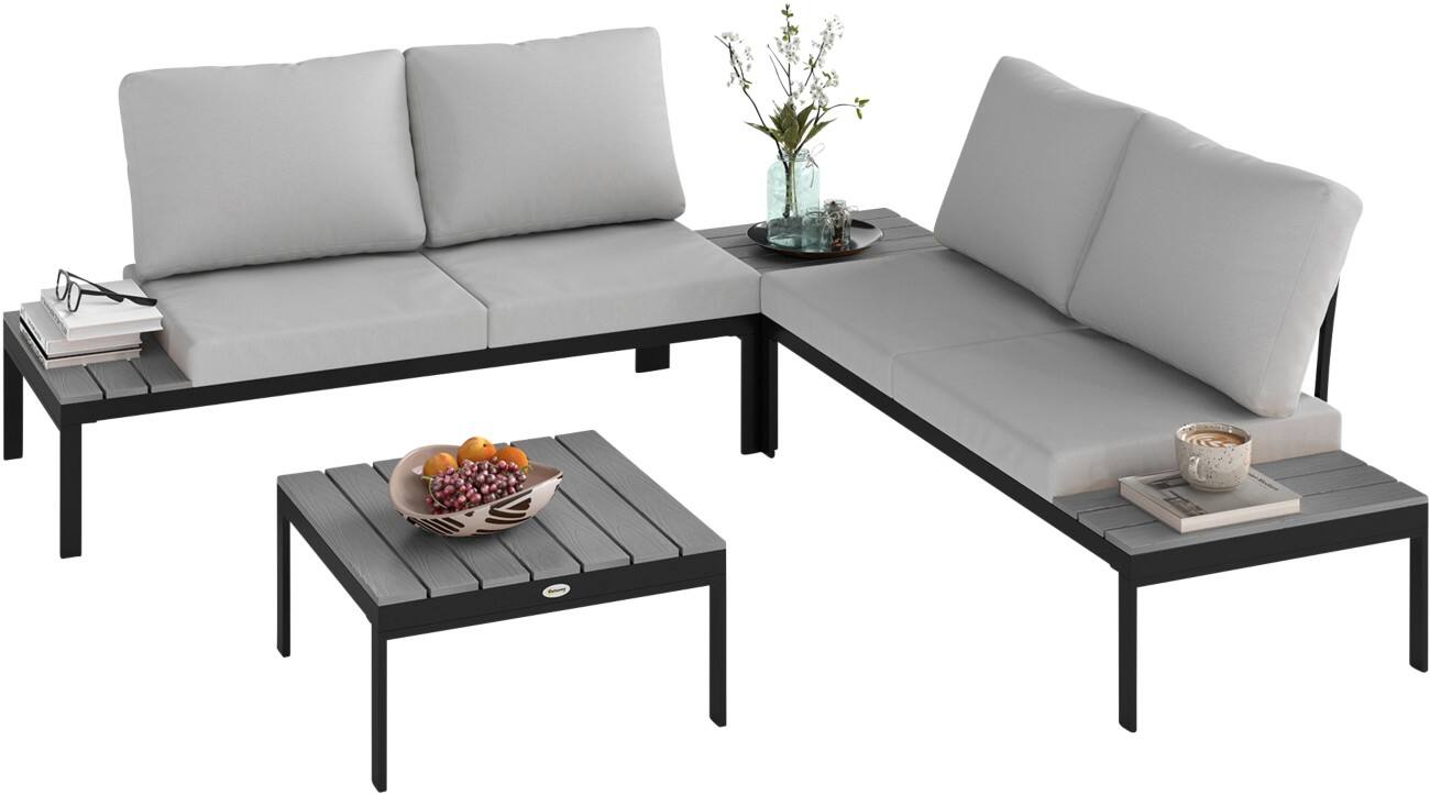 OutSunny Garden Furniture Set Metal, PL (Polyester) Grey Outdoor 4 Pieces