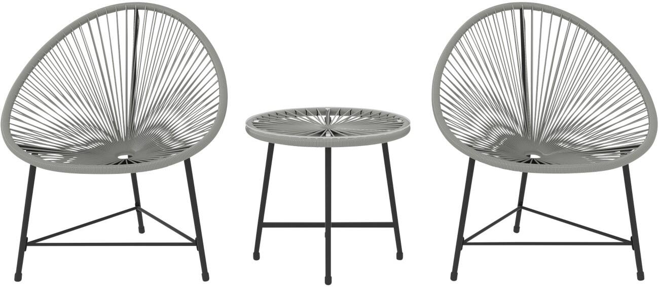 OutSunny Garden Furniture Set Steel, PE Rattan Grey Outdoor 3 Pieces