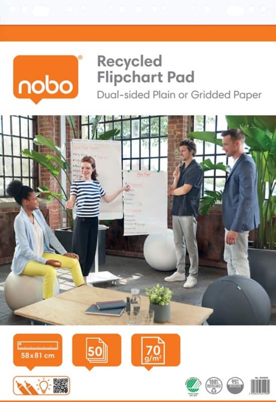 Nobo Flipchart Pad Plain, Squared 58 x 81 cm 70 gsm 50 Sheets