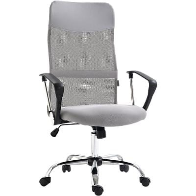 HOMCOM Office Chair Basic Tilt Fixed Armrest Height Adjustable Grey 120 kg 921-394V70LG 650 (W) x 630 (D) x 1,190 (H) mm