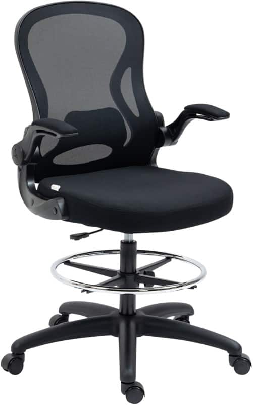 Vinsetto Draughtsman Chair Basic Tilt 2D Armrest Height-Adjustable Seat Black 120 kg 921-628V70BK 650 x 590 x 1,300 mm