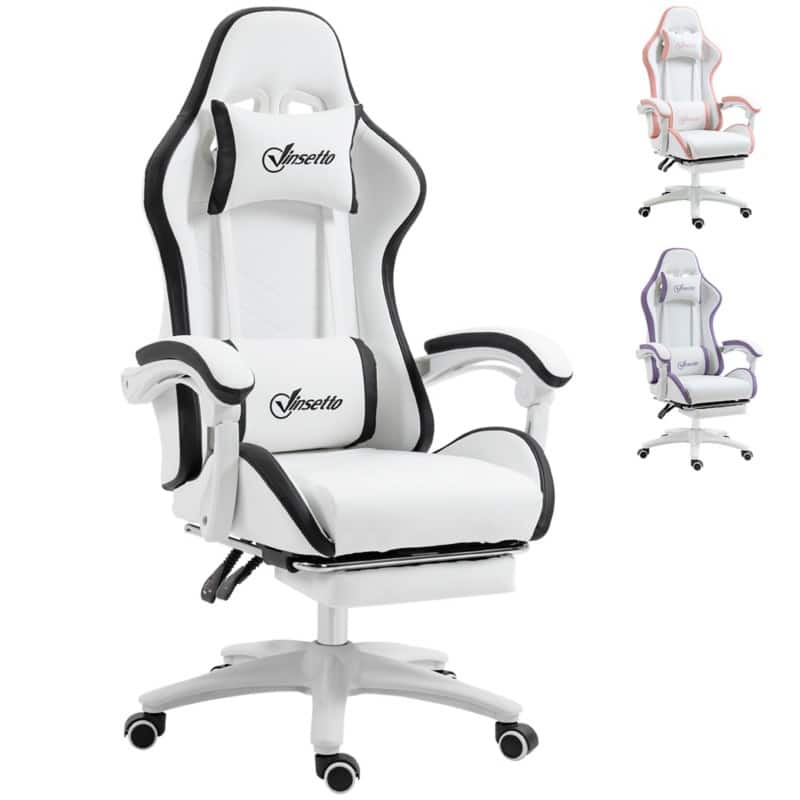 Vinsetto Gaming Chair Fixed Armrest PU (Polyurethane) Leather, Nylon, Sponge, Steel Black 921-618V71WT