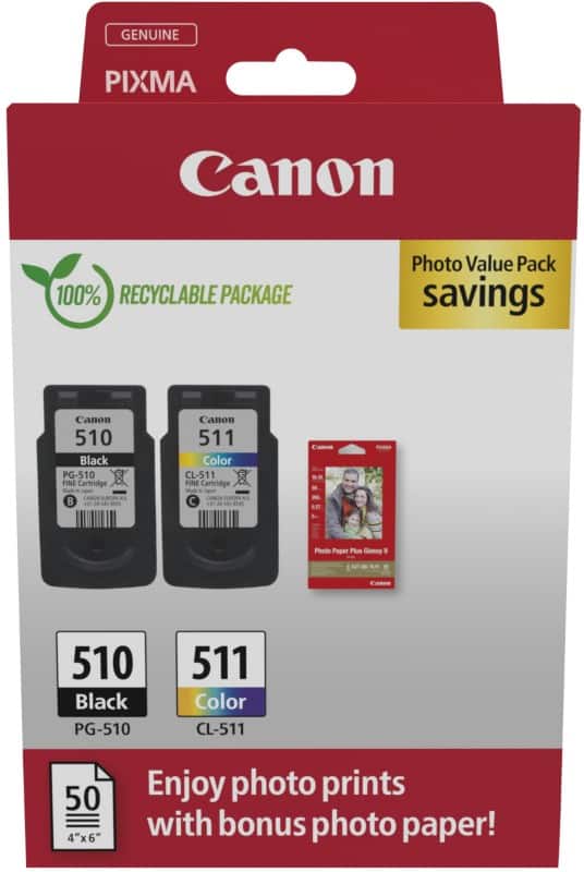 Canon 510, 511 Original Ink Cartridge Black, Cyan, Magenta, Yellow Pack of 2