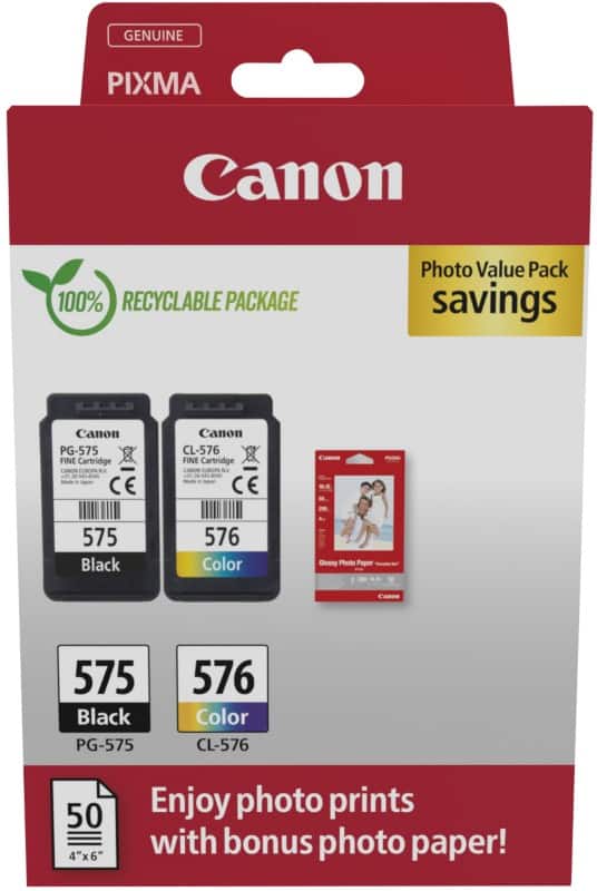 Canon 575, 576 Original Ink Cartridge Black, Cyan, Magenta, Yellow Pack of 2