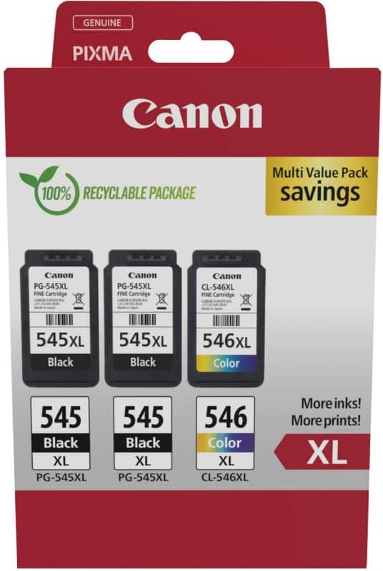 Canon 545, 546 Original Ink Cartridge Black, Cyan, Magenta, Yellow Multipack of 3