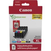 Canon CLI-551XL Ink Cartridge 6443B008 Black, Cyan, Magenta, Yellow Multipack of 4 Photo Value