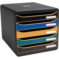 Exacompta Neo Deco Desktop Drawers PS (Polystyrene) Assorted, Black 5 Drawers 27.8 x 34.7 x 27.1 cm