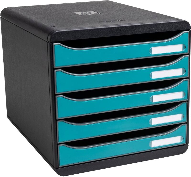 Exacompta Skandi Desktop Drawers PS (Polystyrene) Black, Pacific Blue 5 Drawers 27.8 x 34.7 x 27.1 cm A4 Maxi