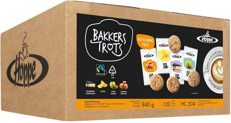 HOPPE Fairtrade Bakkers Trots Citrus, Blueberry Cheesecake, Caramel-Sea Salt and Apple-Cinnamon Cookies Pack of  120