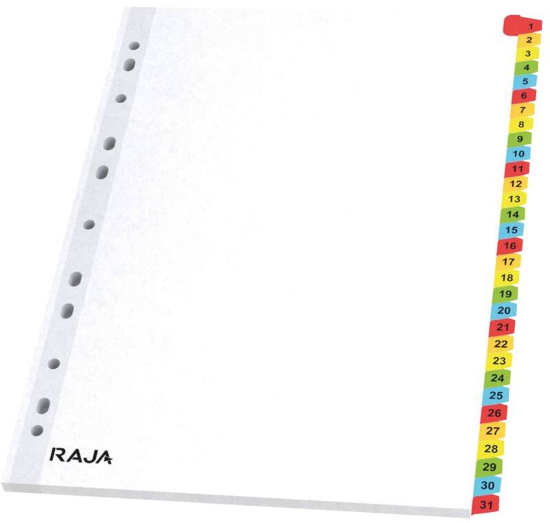 RAJA Mylar 1 to 31 Numerical Dividers A4 White 31 Part Cardboard, Paper, Plastic 11 Holes 083-5360-014