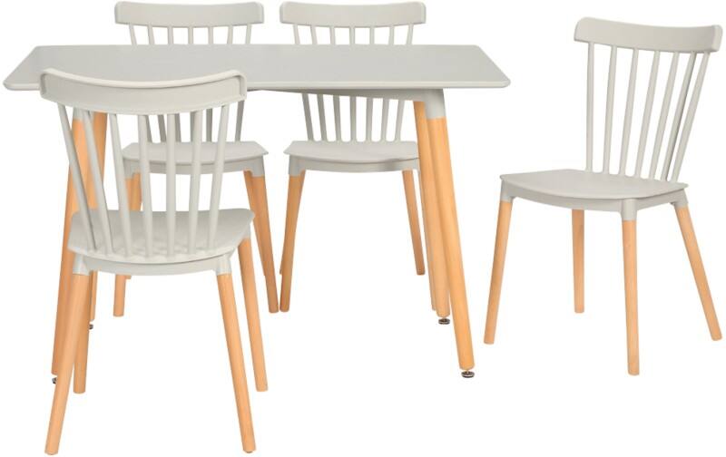 HOMCOM Chair Table Set 835-844V00GY Beech Wood, MDF Modern Grey 835-844V00GY