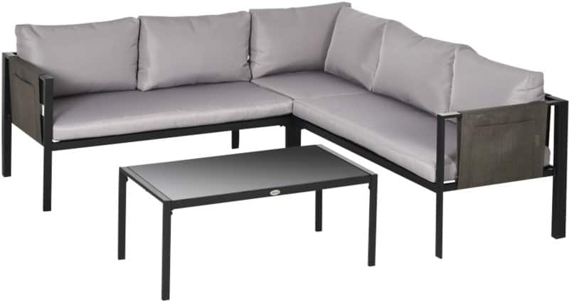 OutSunny Garden Furniture Set Steel, Polyester, Sponge, Tempered Glass Light Grey Outdoor