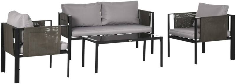 OutSunny Garden Furniture Set Steel, Polyester, Sponge, Texteline, Tempered Glass Light Grey Outdoor