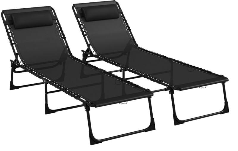 OutSunny  Set of 2 Sun Loungers 1,970 x 580 x 300 mm Black Outdoor