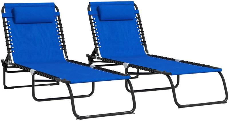 OutSunny  Set of 2 Sun Loungers 1,970 x 580 x 300 mm Navy Blue Outdoor