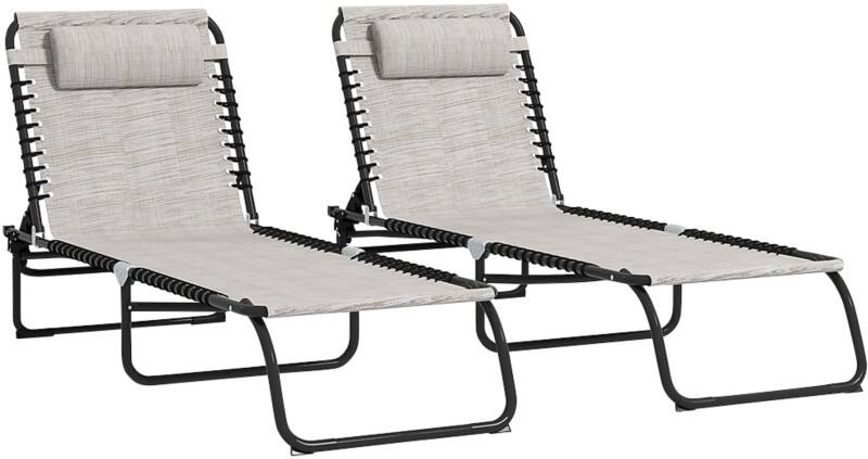 OutSunny  Set of 2 Sun Loungers 1,970 x 580 x 300 mm Cream Outdoor