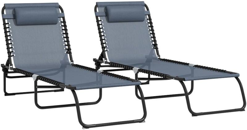 OutSunny  Set of 2 Sun Loungers 1,970 x 580 x 300 mm Grey Outdoor