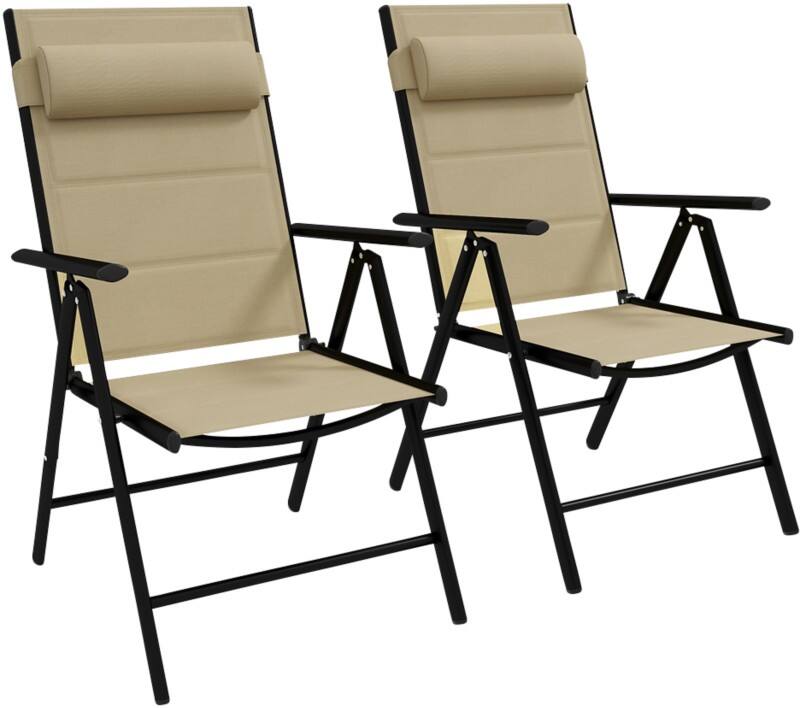 OutSunny Folding Chair Set Aluminium Khaki Outdoor
