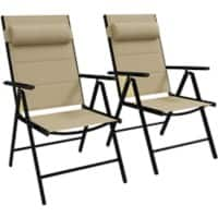 OutSunny Folding Chair Set Aluminium Khaki Outdoor