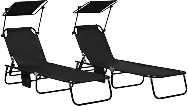 OutSunny  Set of 2 Sun Loungers 1,900 x 560 x 280 mm Black Outdoor