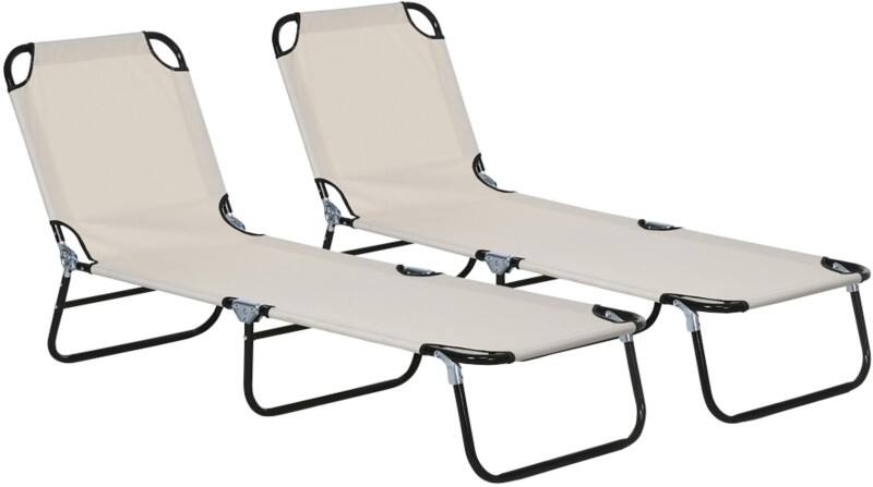 OutSunny  Set of 2 Sun Loungers 1,900 x 560 x 280 mm Cream Outdoor