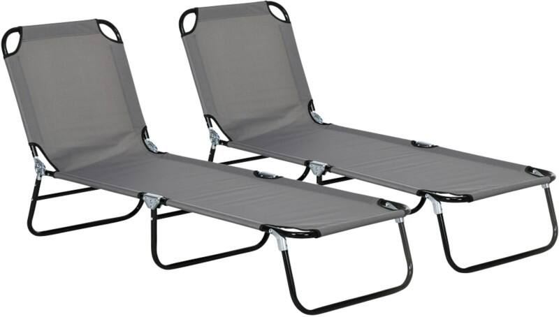 OutSunny  Set of 2 Sun Loungers 1,900 x 560 x 280 mm Grey Outdoor