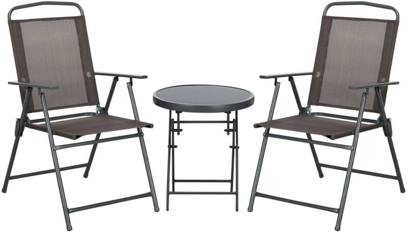 OutSunny Bistro Set Steel, Tempered Glass, Breathable Mesh Fabric Brown Outdoor