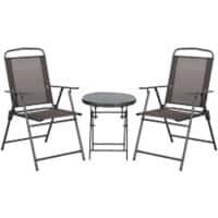 OutSunny Bistro Set Steel, Tempered Glass, Breathable Mesh Fabric Brown Outdoor