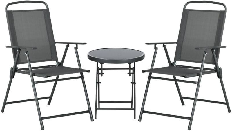 OutSunny Bistro Set Steel, Tempered Glass, Breathable Mesh Fabric Dark Grey Outdoor